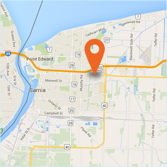 Map of MacNeill Family Dentistry location in Sarnia Ontaro.