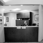 Being greeted at reception desk.